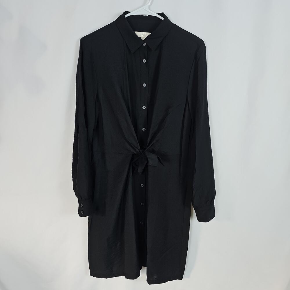Loft Womens Sz. 10 Black Button Down Dress with Front Ties Minimalist Whimsigoth